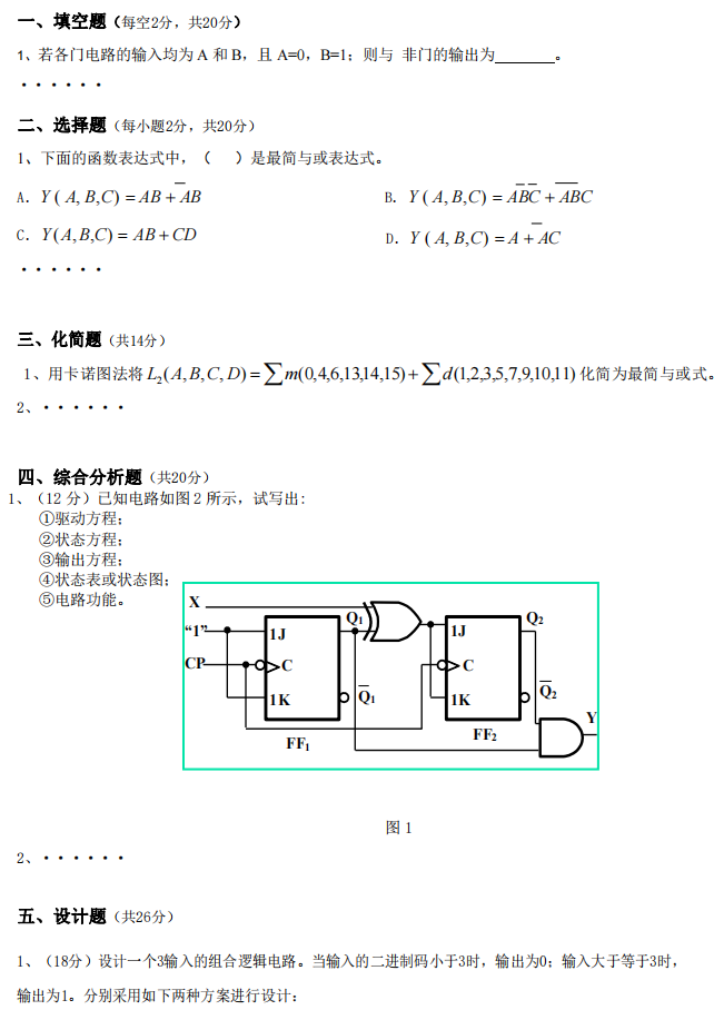 懷化學(xué)院2022年專(zhuān)升本數(shù)字電子技術(shù)模擬試卷 懷化學(xué)院2022年專(zhuān)升本數(shù)字電子技術(shù)模擬試卷